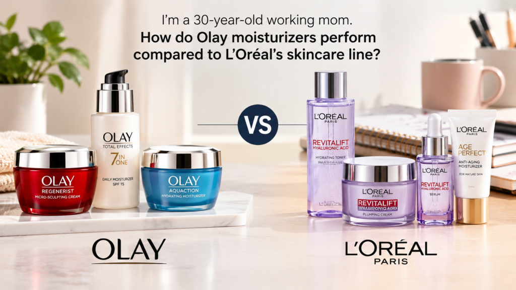 Olay vs. L’Oréal Skincare: Which Moisturizer Works Better for a 30-Year-Old Working Mom? Olay vs. L’Oréal moisturizers for a 30-year-old working mom