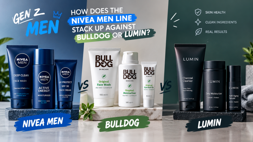 NIVEA MEN vs. Bulldog vs. Lumin: Which Skincare Brand Is Best for Gen Z Men? i am a genz man. how does the nivea men line stack up against bulldog or lumin?